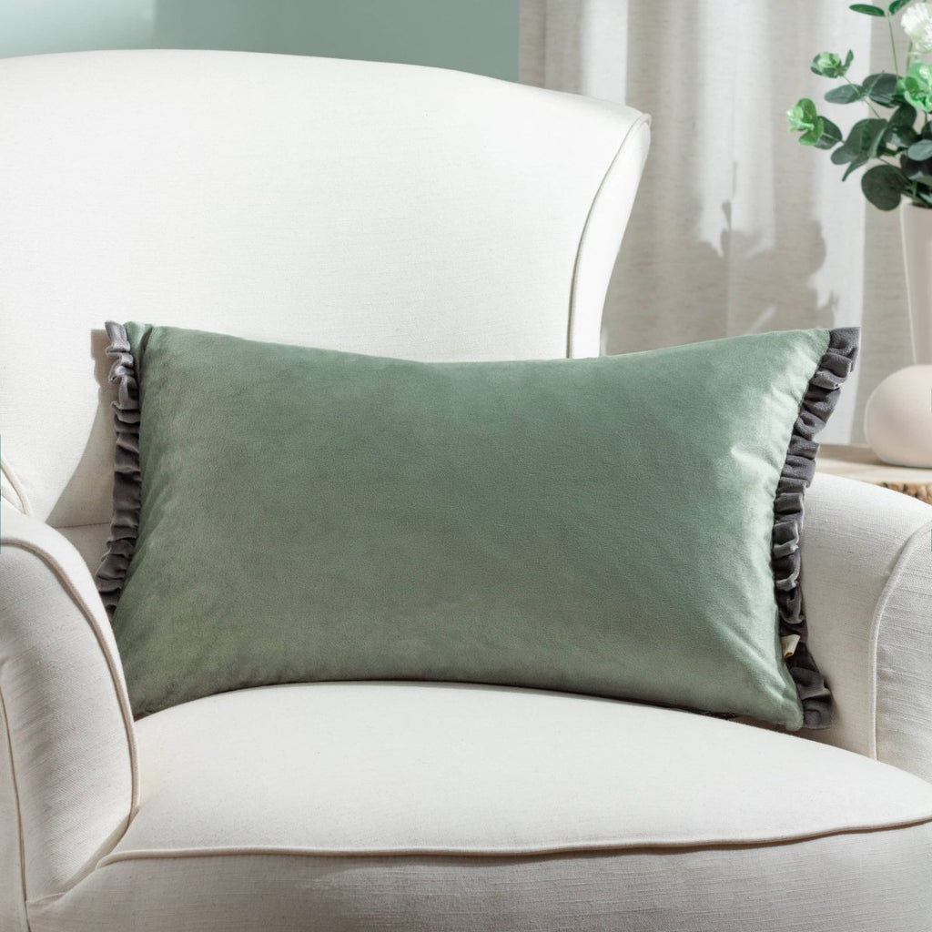 Velvet Cushion - Sage / Grey - Draper and Mercer