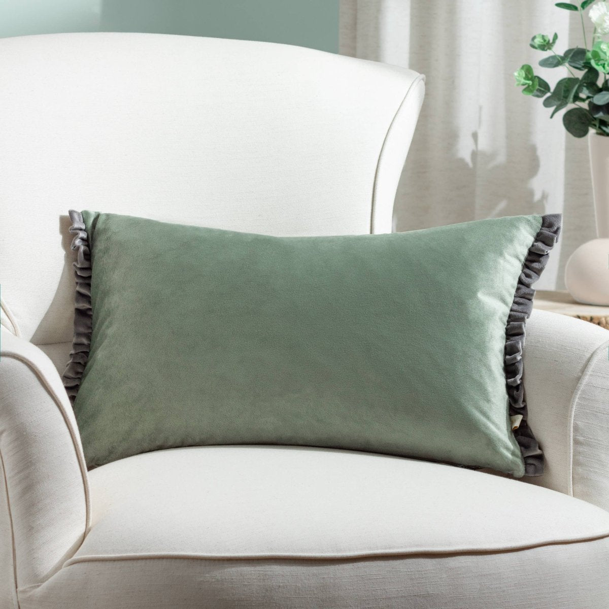 Velvet Cushion - Sage / Grey - Draper and Mercer
