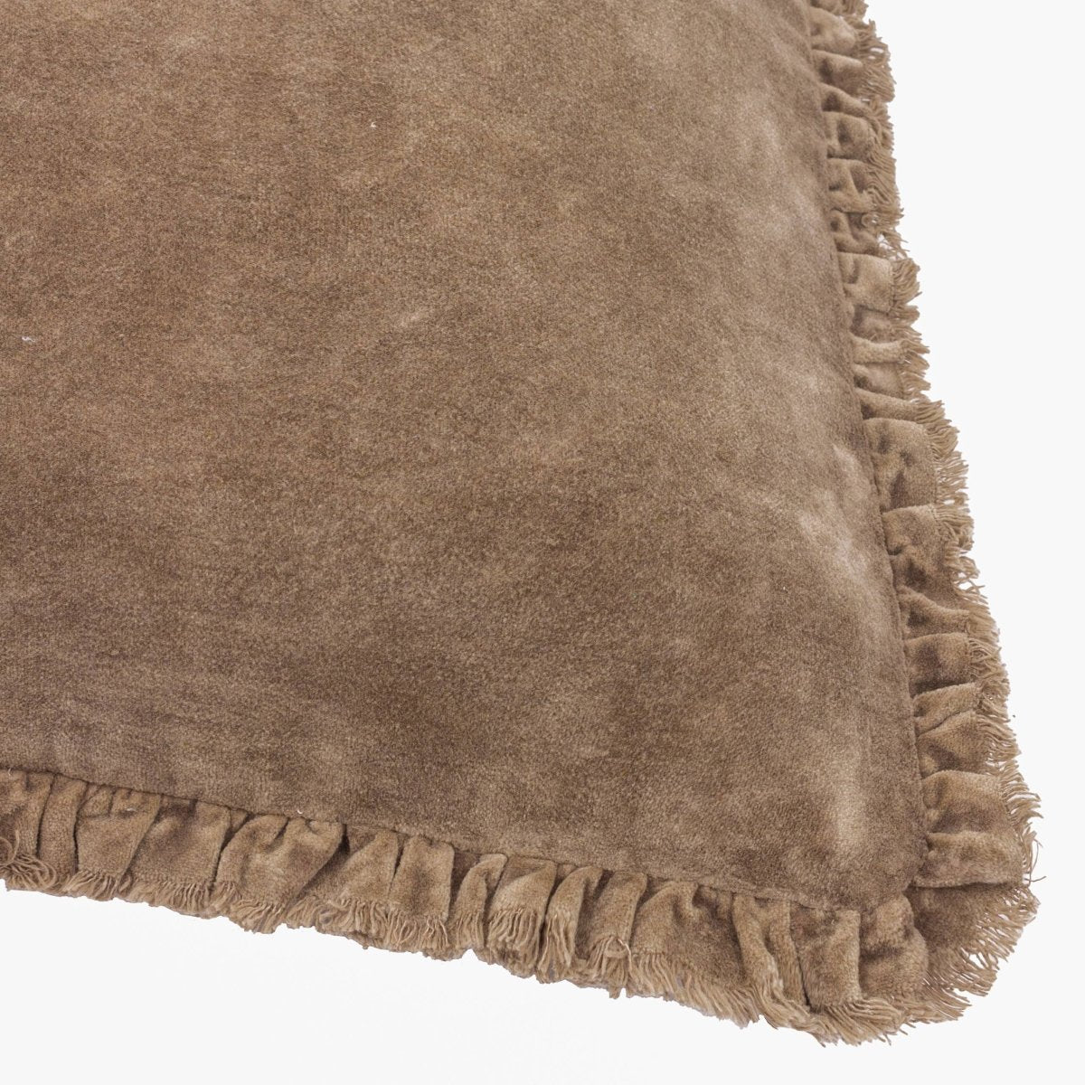 Washed Cotton Velvet Cushion - Chocolate - Draper and Mercer