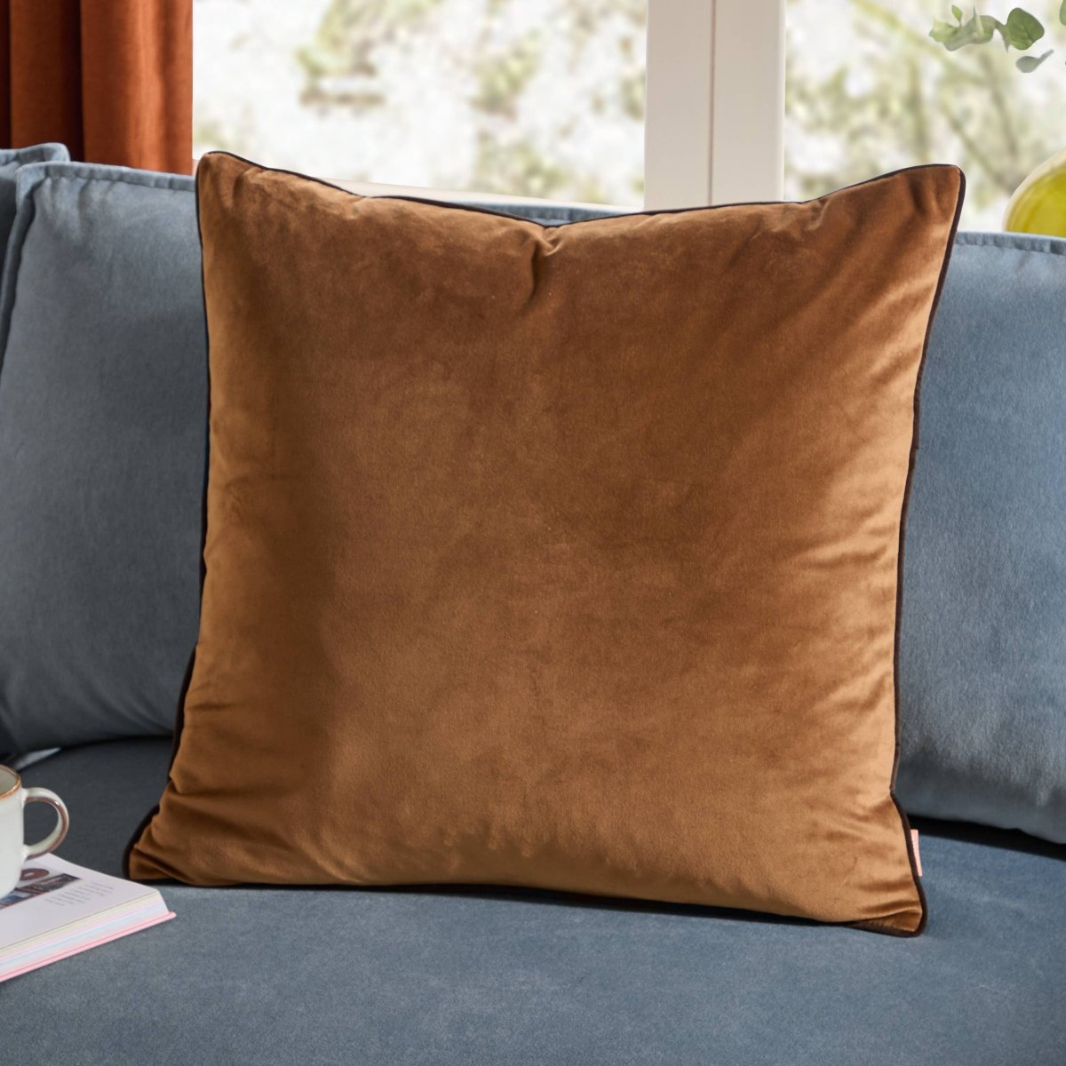Meridian Velvet Cushion - Caramel/Chocolate - Draper and Mercer