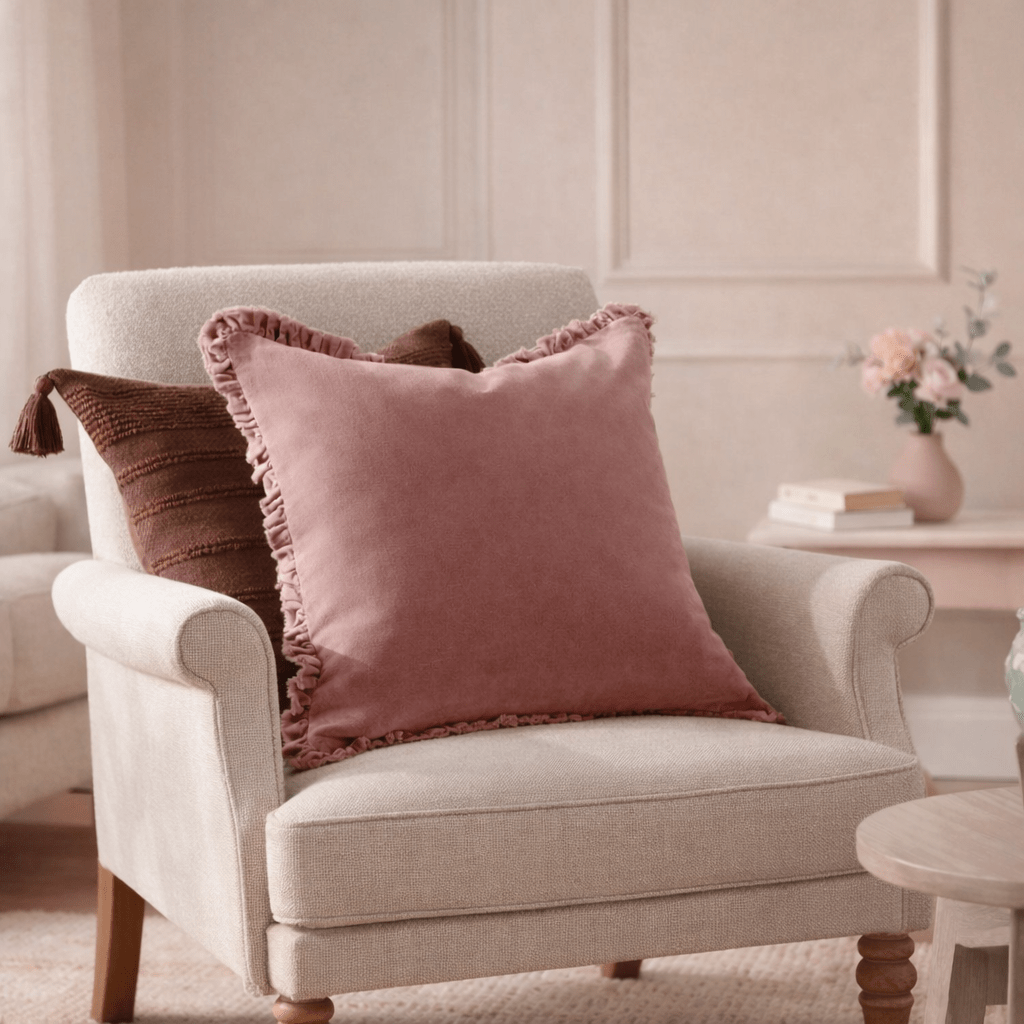 Washed Cotton Velvet Cushion – Rosewood - Draper and Mercer