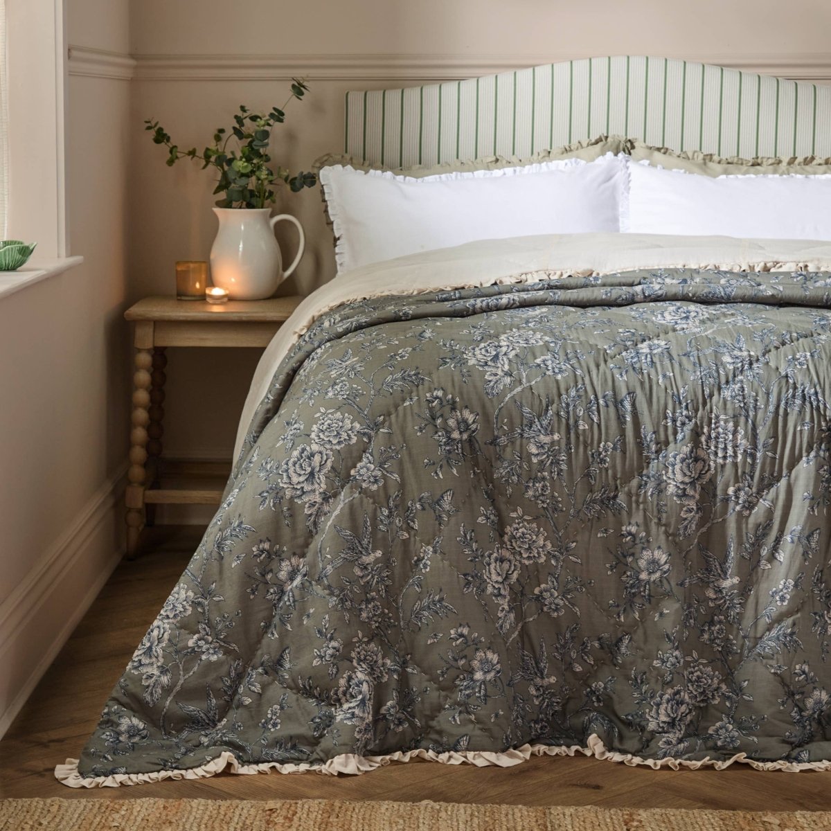 100 % Cotton Ruffled Bedspread - Moss - Draper and Mercer