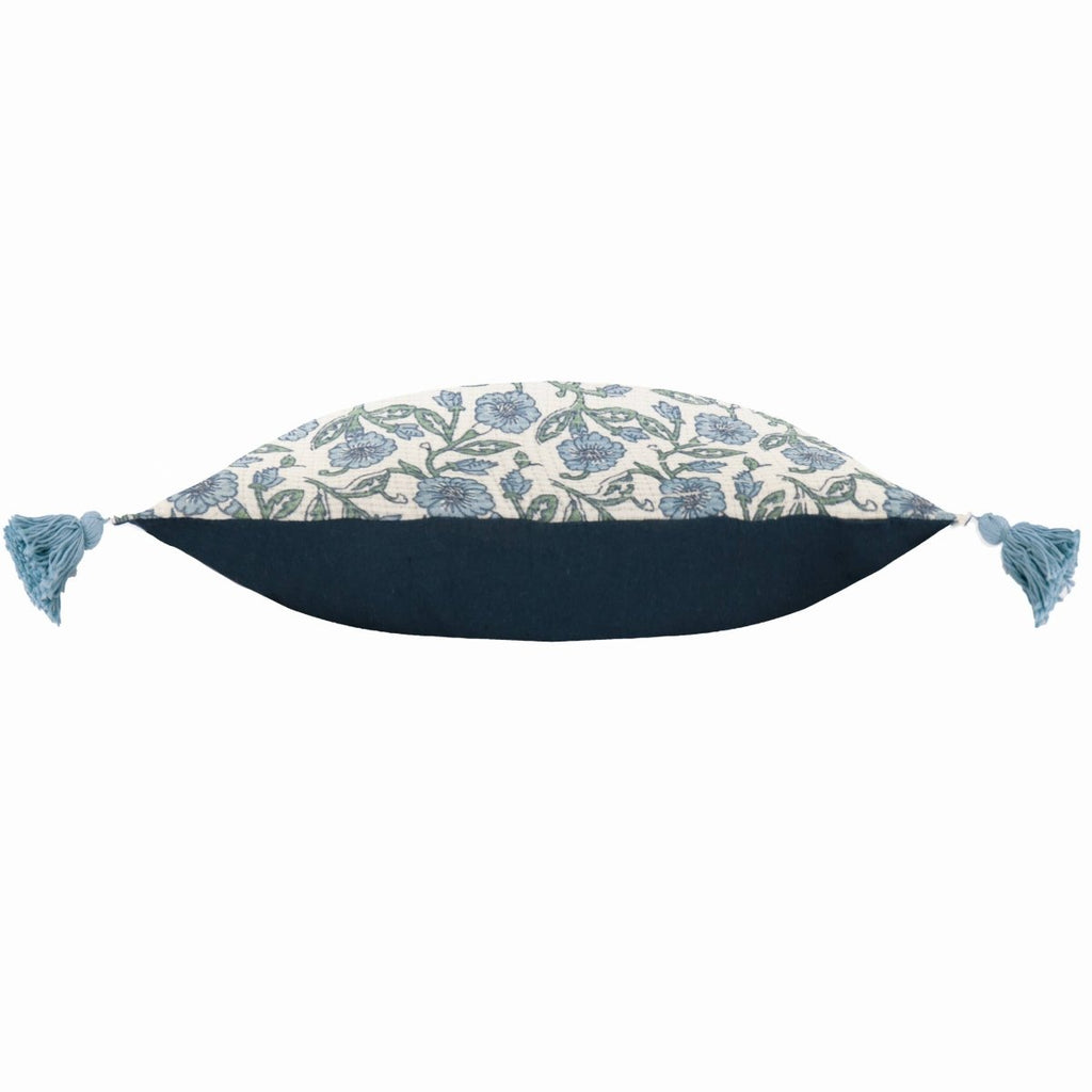 Floral Tasselled Cushion - Blue - Draper and Mercer