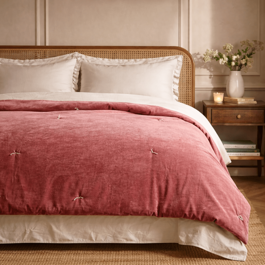100% Cotton Velvet Bedspread - Rose - Draper and Mercer