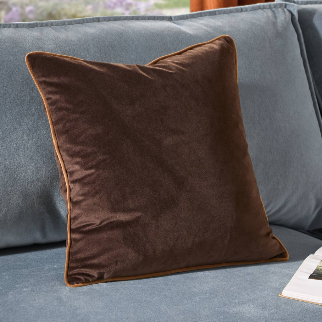 Meridian Velvet Cushion - Chocolate/Caramel - Draper and Mercer