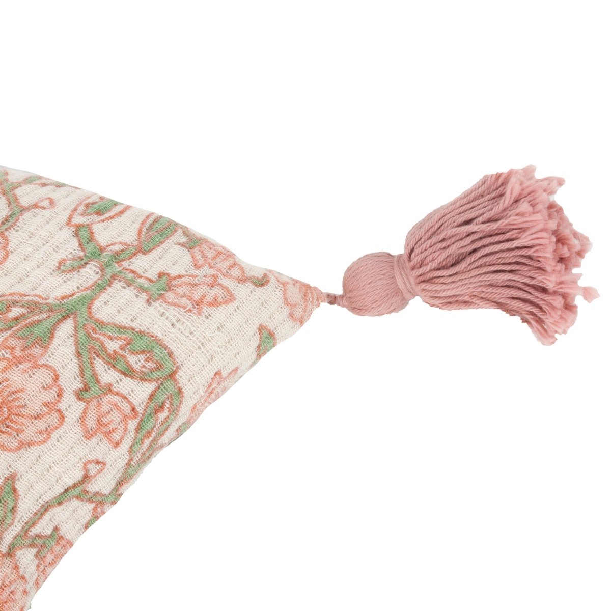Floral Tasselled Cushion - Coral - Draper and Mercer