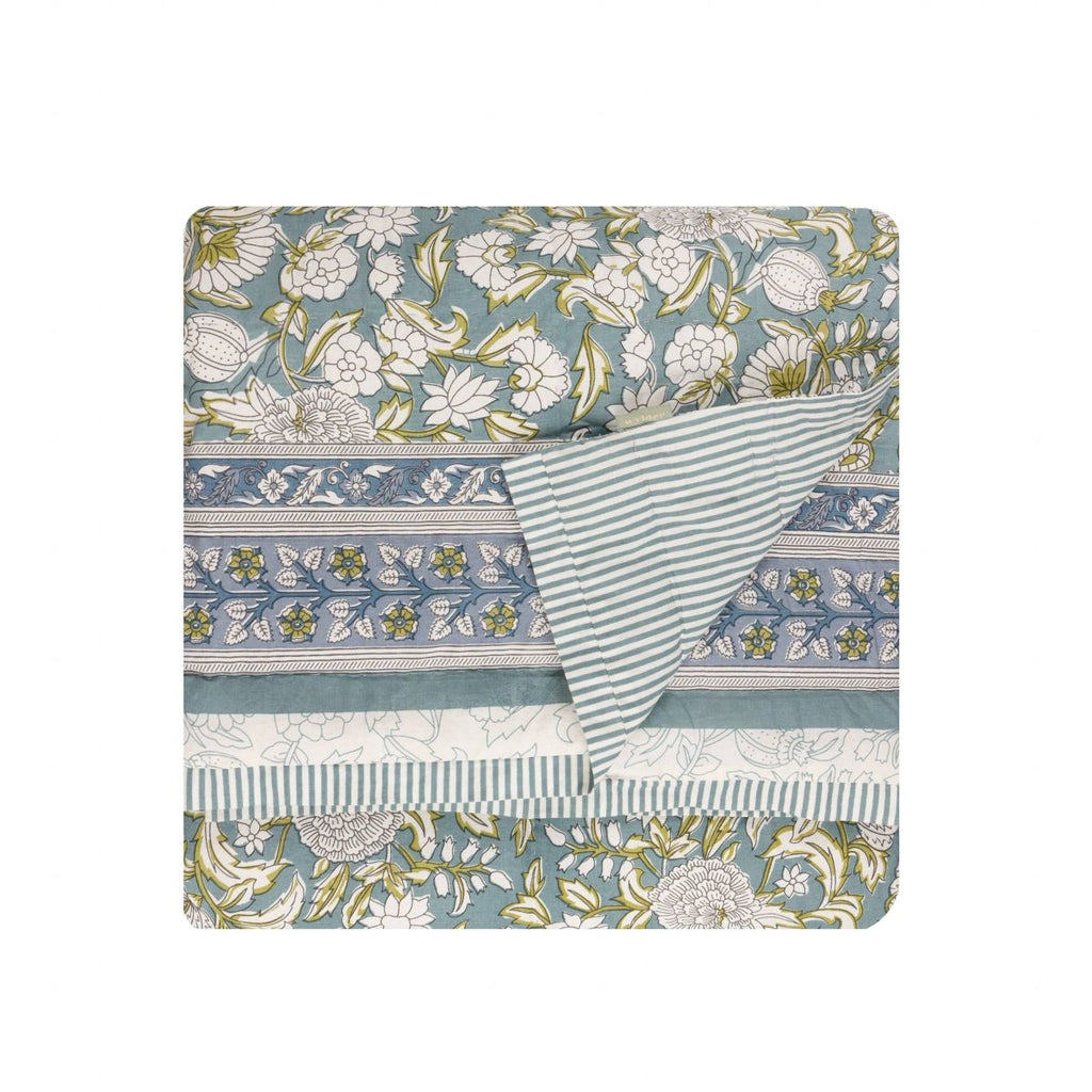 100% Cotton Floral Bedspread - Blue - Draper and Mercer