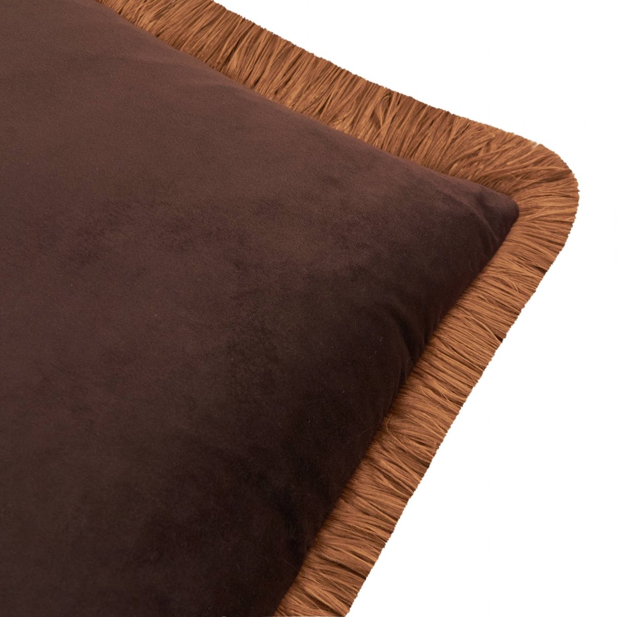 Halo Fringed Velvet Cushion - Chocolate/Caramel - Draper and Mercer