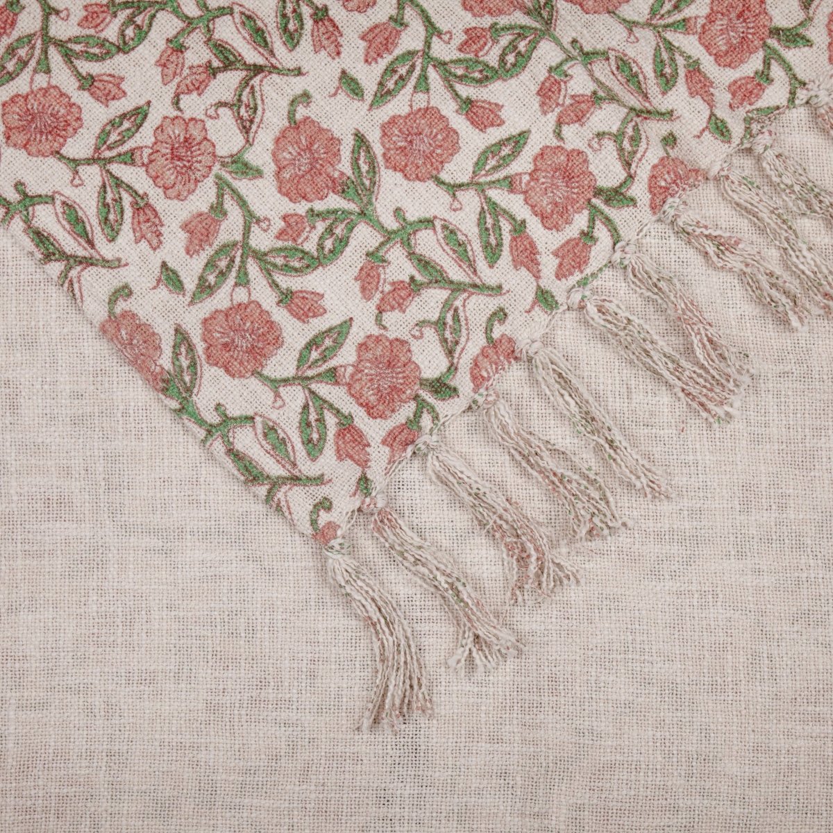 Floral Printed Cotton Throw - Coral - Draper and Mercer