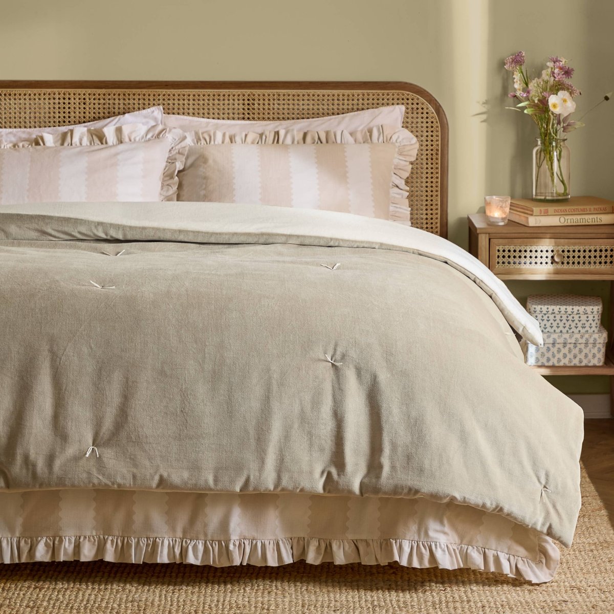 100% Cotton Velvet Bedspread - Natural - Draper and Mercer
