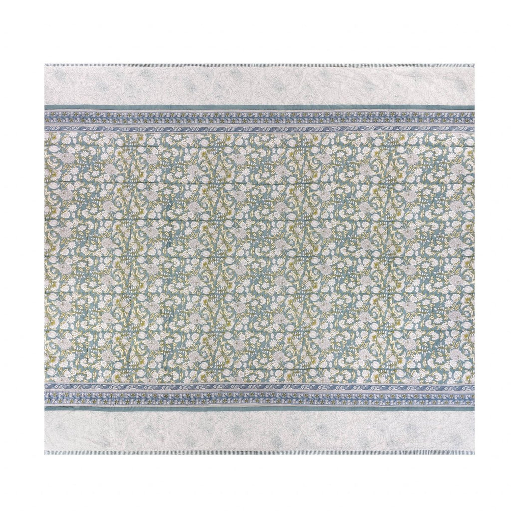 100% Cotton Floral Bedspread - Blue - Draper and Mercer