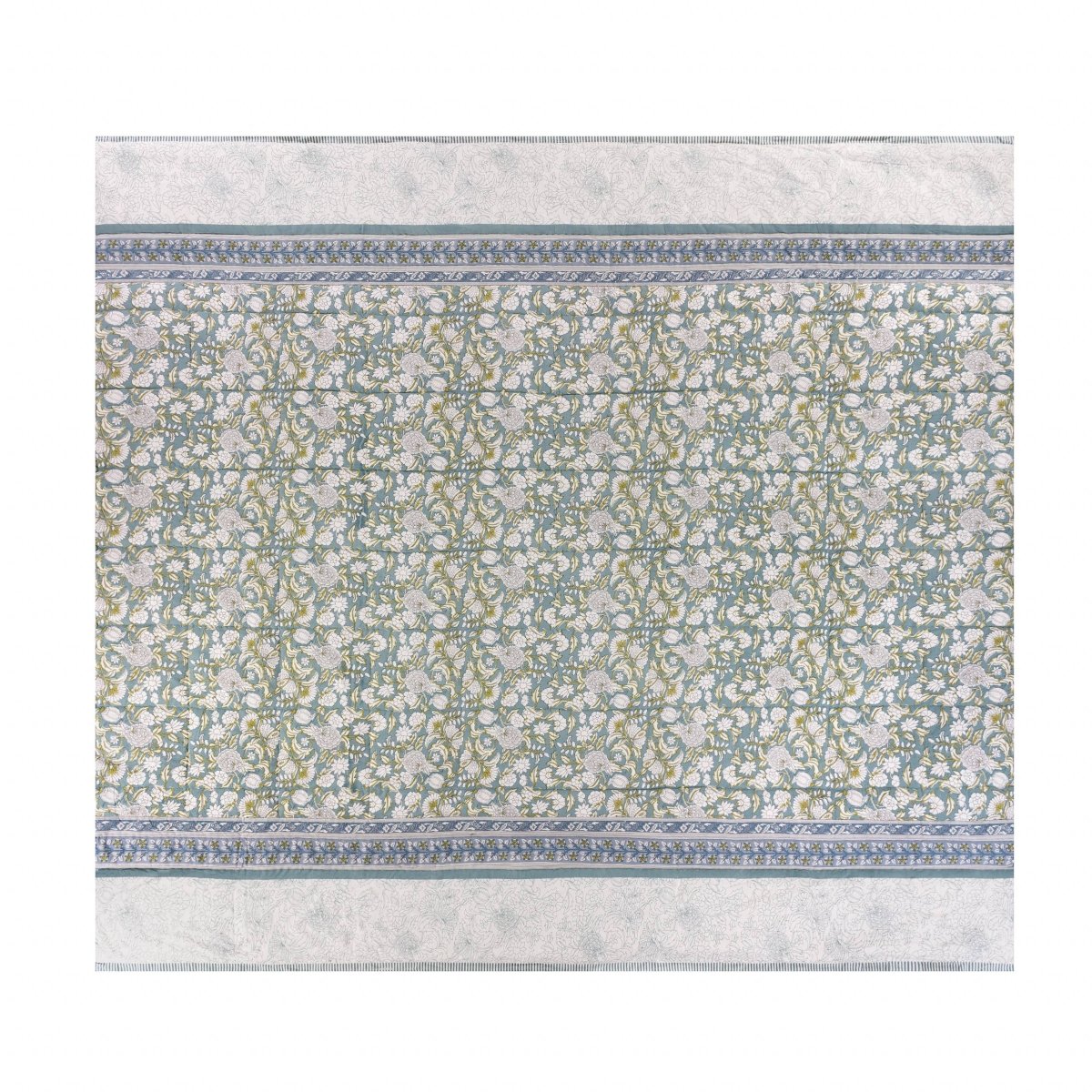 100% Cotton Floral Bedspread - Blue - Draper and Mercer