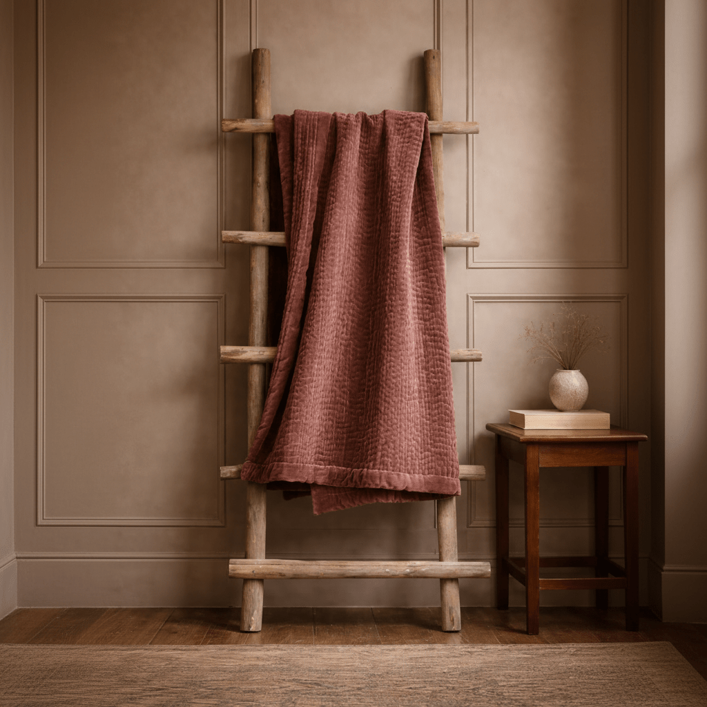 Velvet Quilted Throw - Persimmon - Draper and Mercer