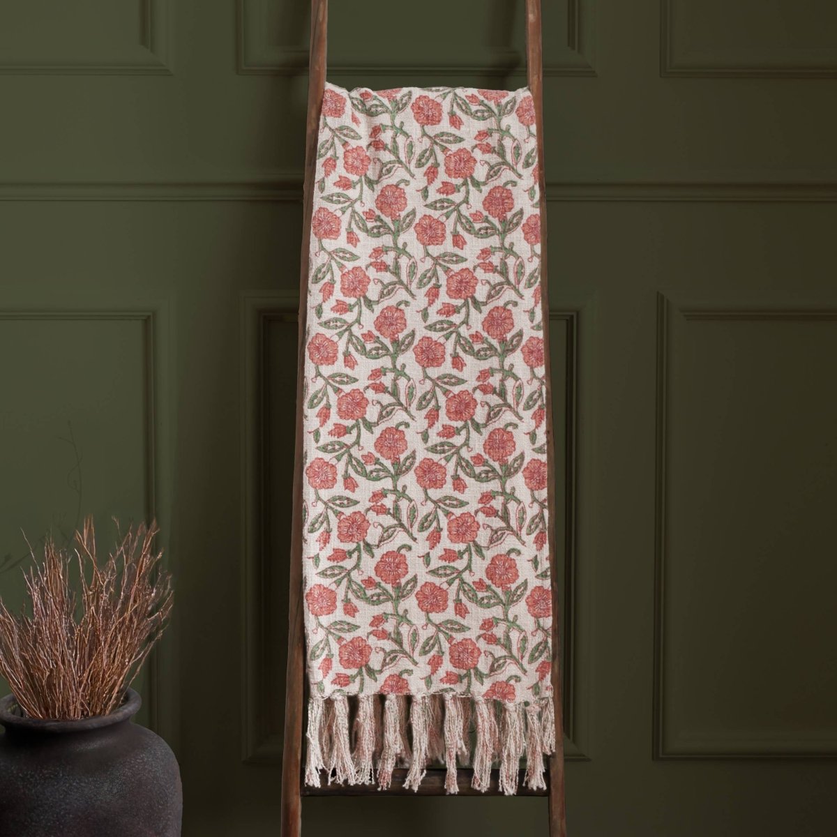 Floral Printed Cotton Throw - Coral - Draper and Mercer