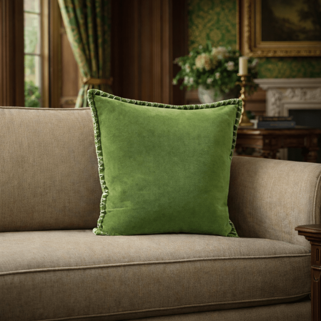 Stitch Embroidered Cushion - Green - Draper and Mercer