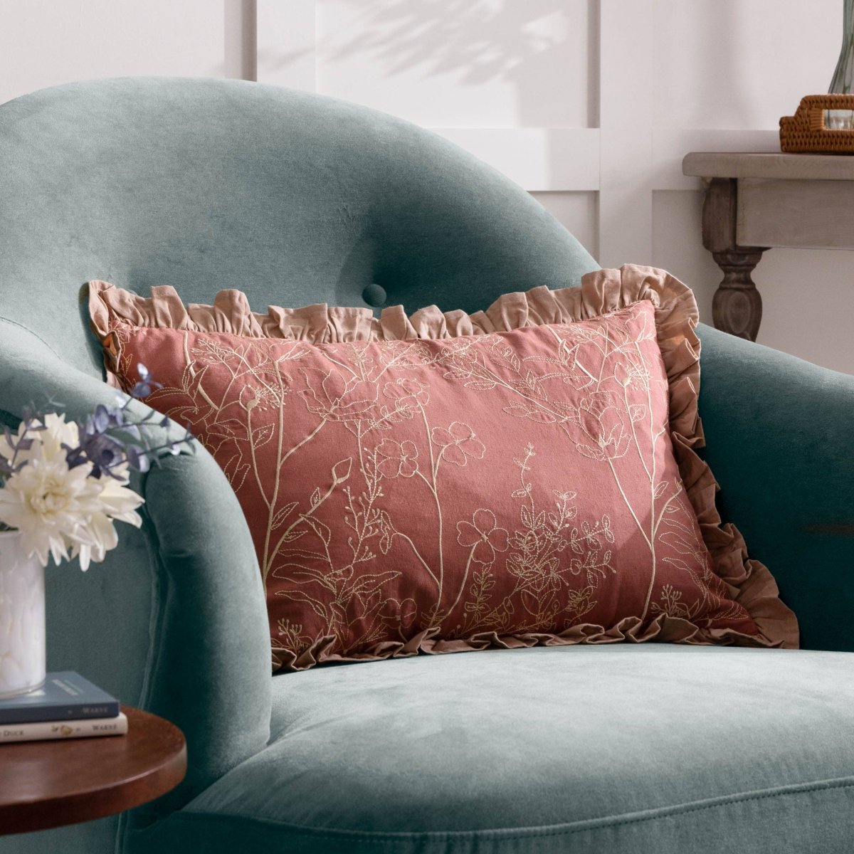 Embroidered Cotton Cushion - Petal - Draper and Mercer