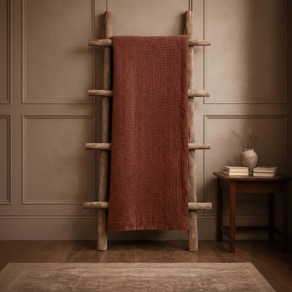 Velvet Quilted Throw - Persimmon - Draper and Mercer