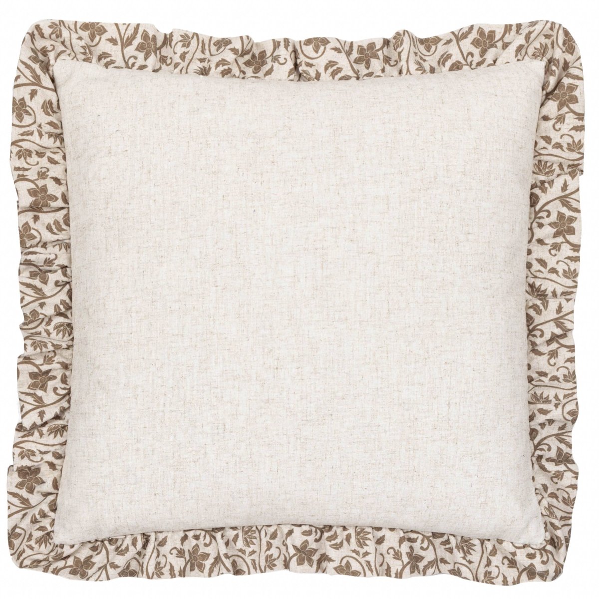 Linen Filigree Printed Ruffle Cushion - Linen/Olive - Draper and Mercer