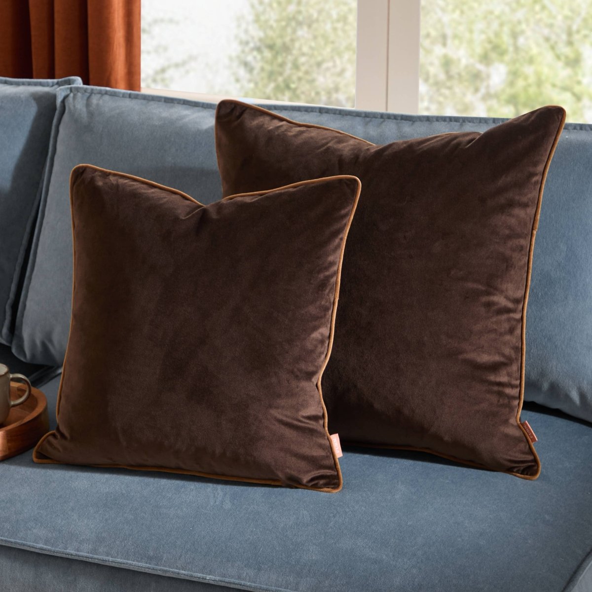 Meridian Velvet Cushion - Chocolate/Caramel - Draper and Mercer