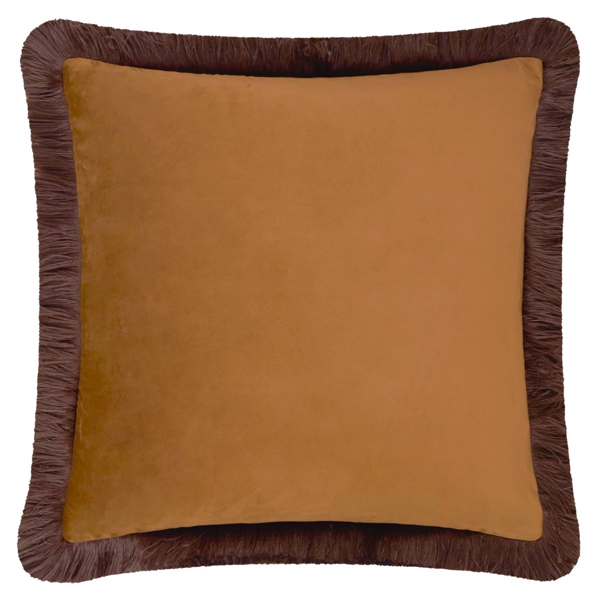 Halo Fringed Velvet Cushion - Caramel/Chocolate - Draper and Mercer
