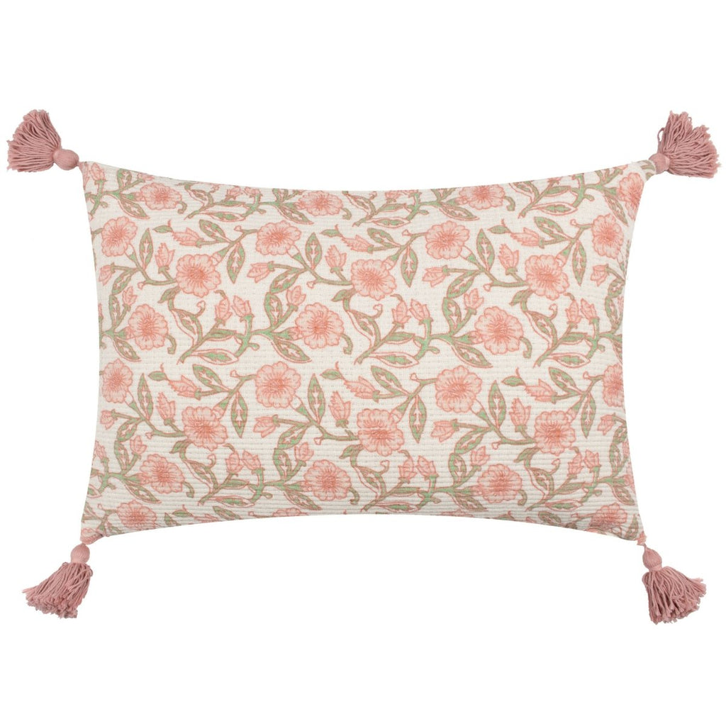 Floral Tasselled Cushion - Coral - Draper and Mercer
