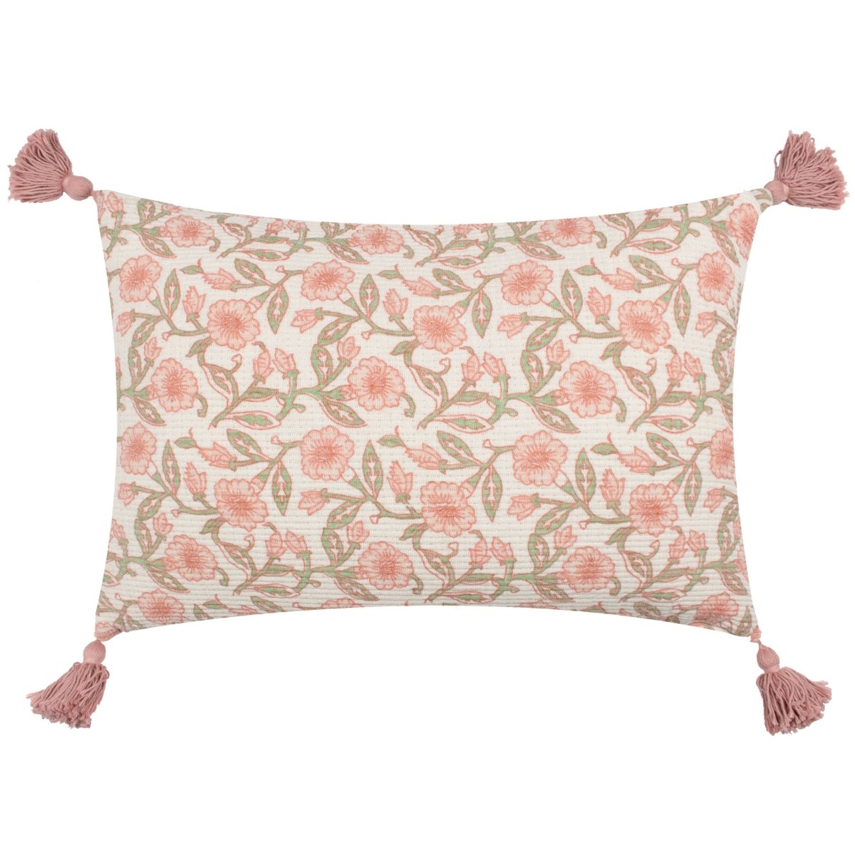 Floral Tasselled Cushion - Coral - Draper and Mercer