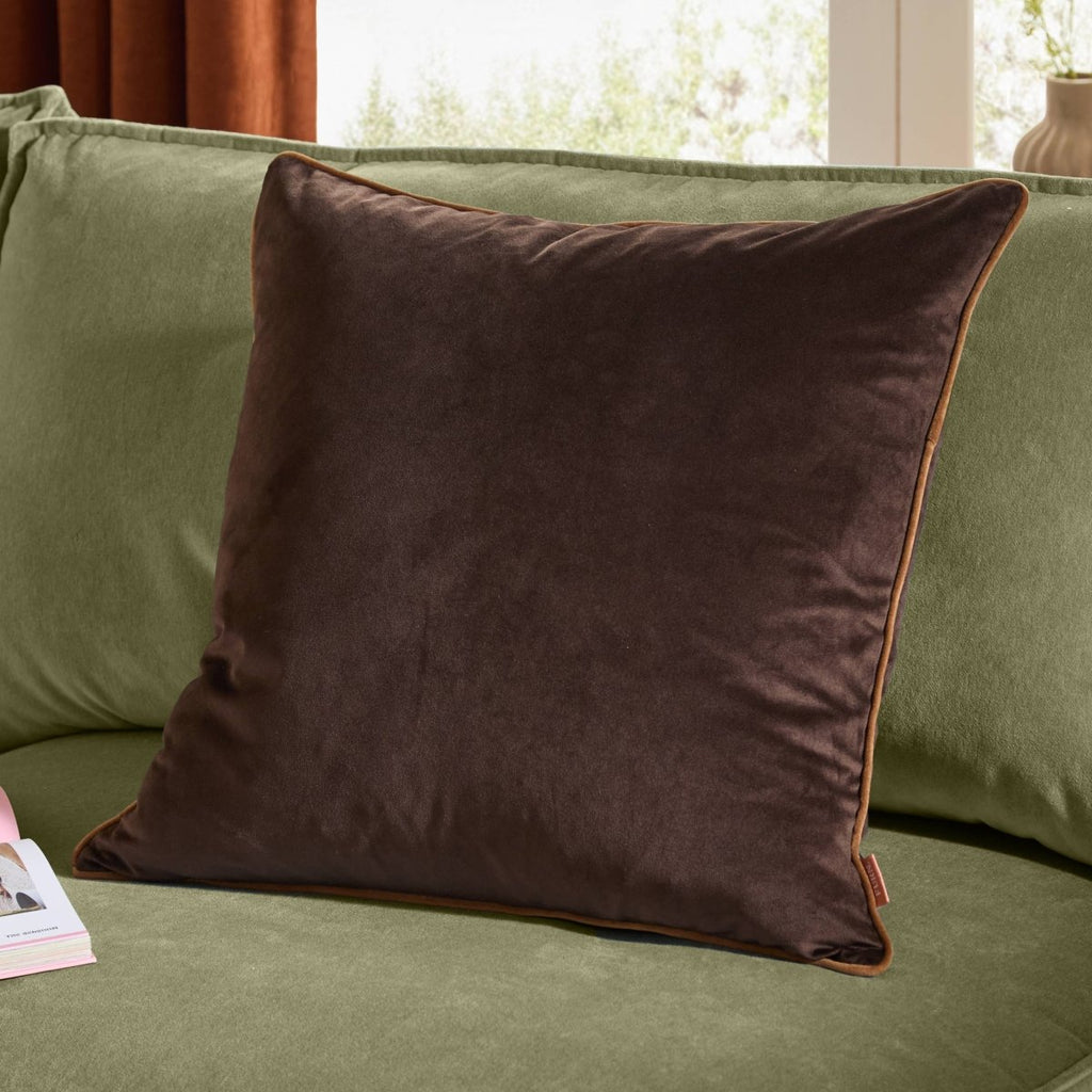Meridian Velvet Cushion - Chocolate/Caramel - Draper and Mercer