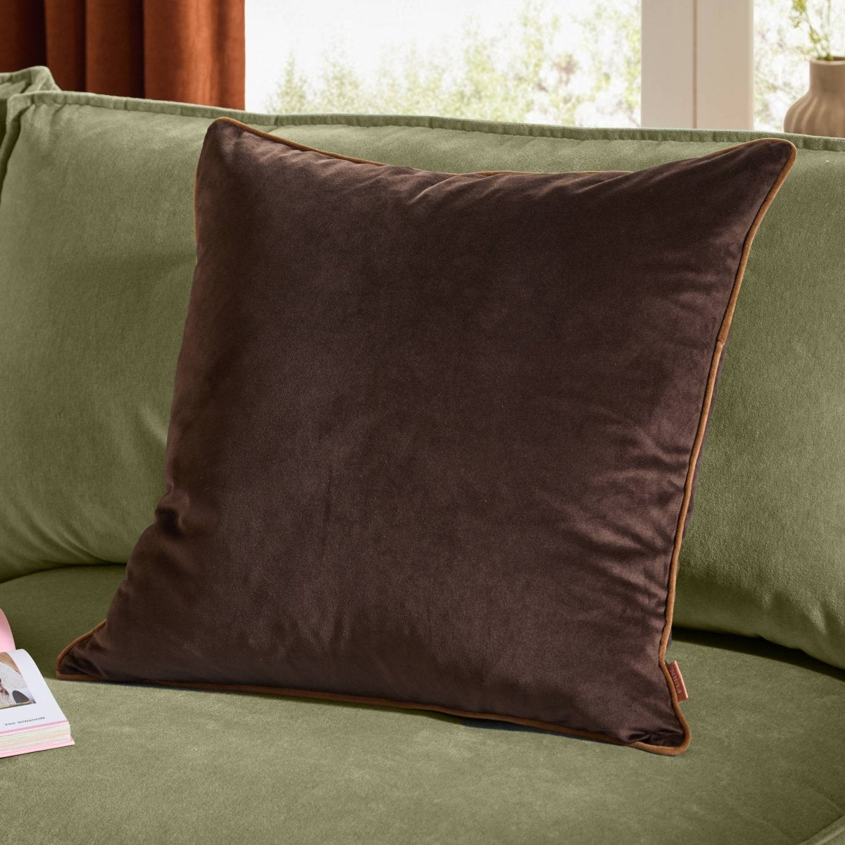 Meridian Velvet Cushion - Chocolate/Caramel - Draper and Mercer