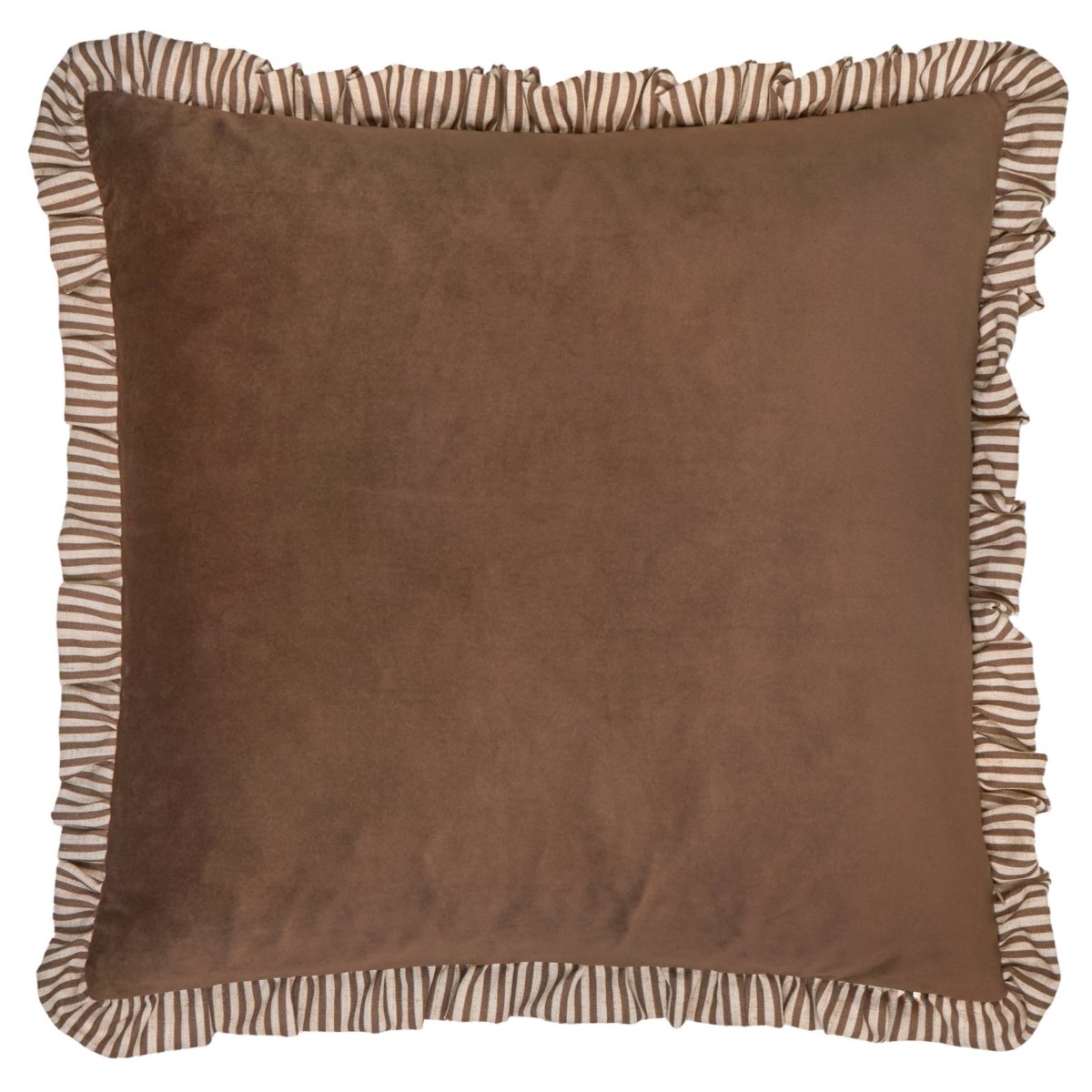 Solene Ruffle Matte Velvet Cushion - Truffle - Draper and Mercer