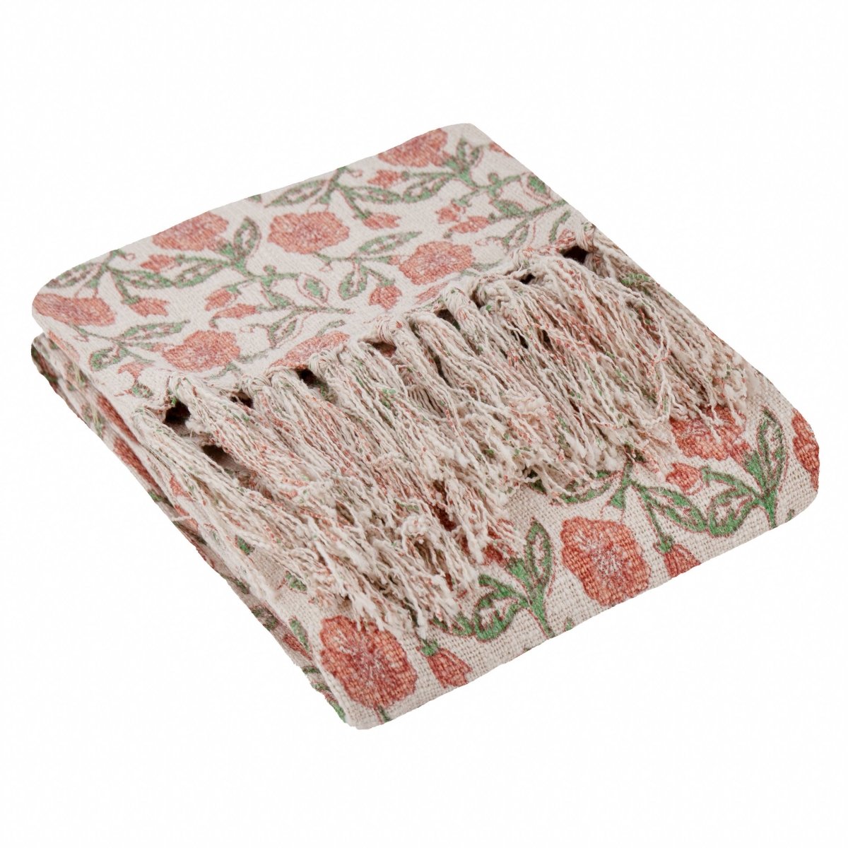 Floral Printed Cotton Throw - Coral - Draper and Mercer