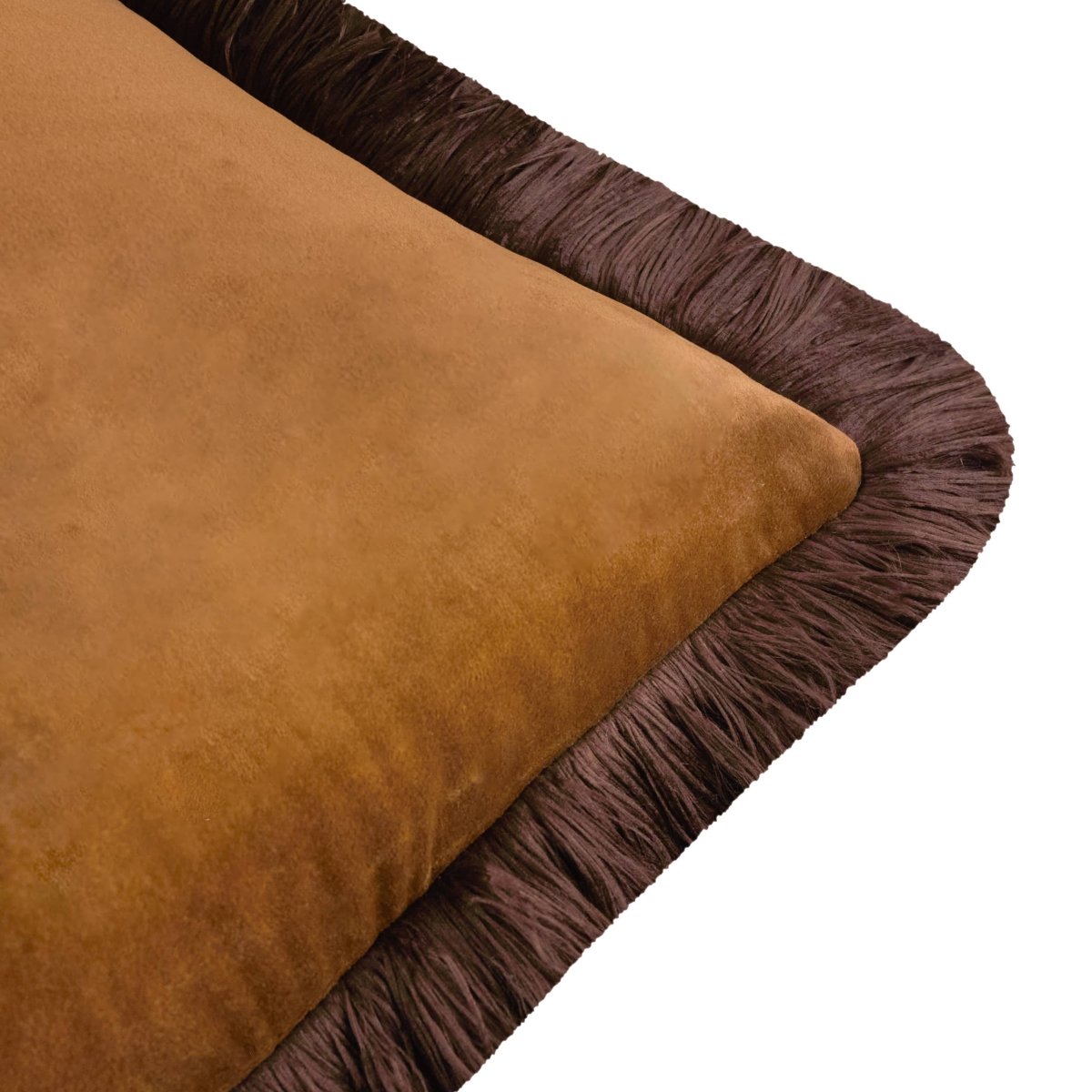 Halo Fringed Velvet Cushion - Caramel/Chocolate - Draper and Mercer