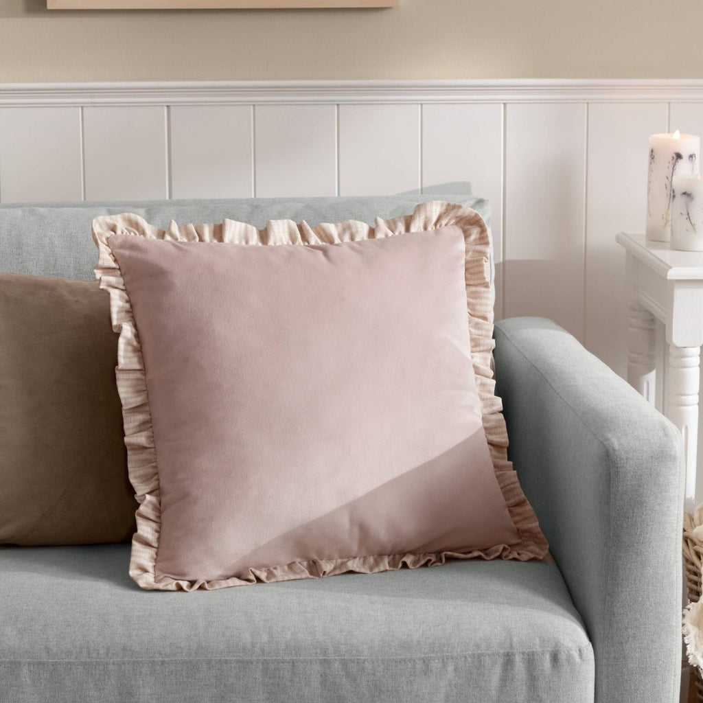 Matte Velvet Ruffle Cushion - Pink - Draper and Mercer