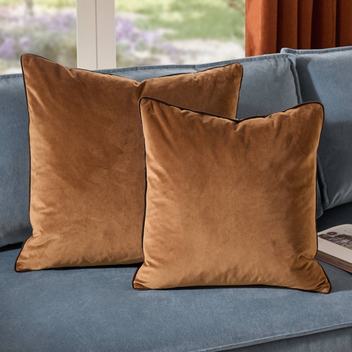 Meridian Velvet Cushion - Caramel/Chocolate - Draper and Mercer