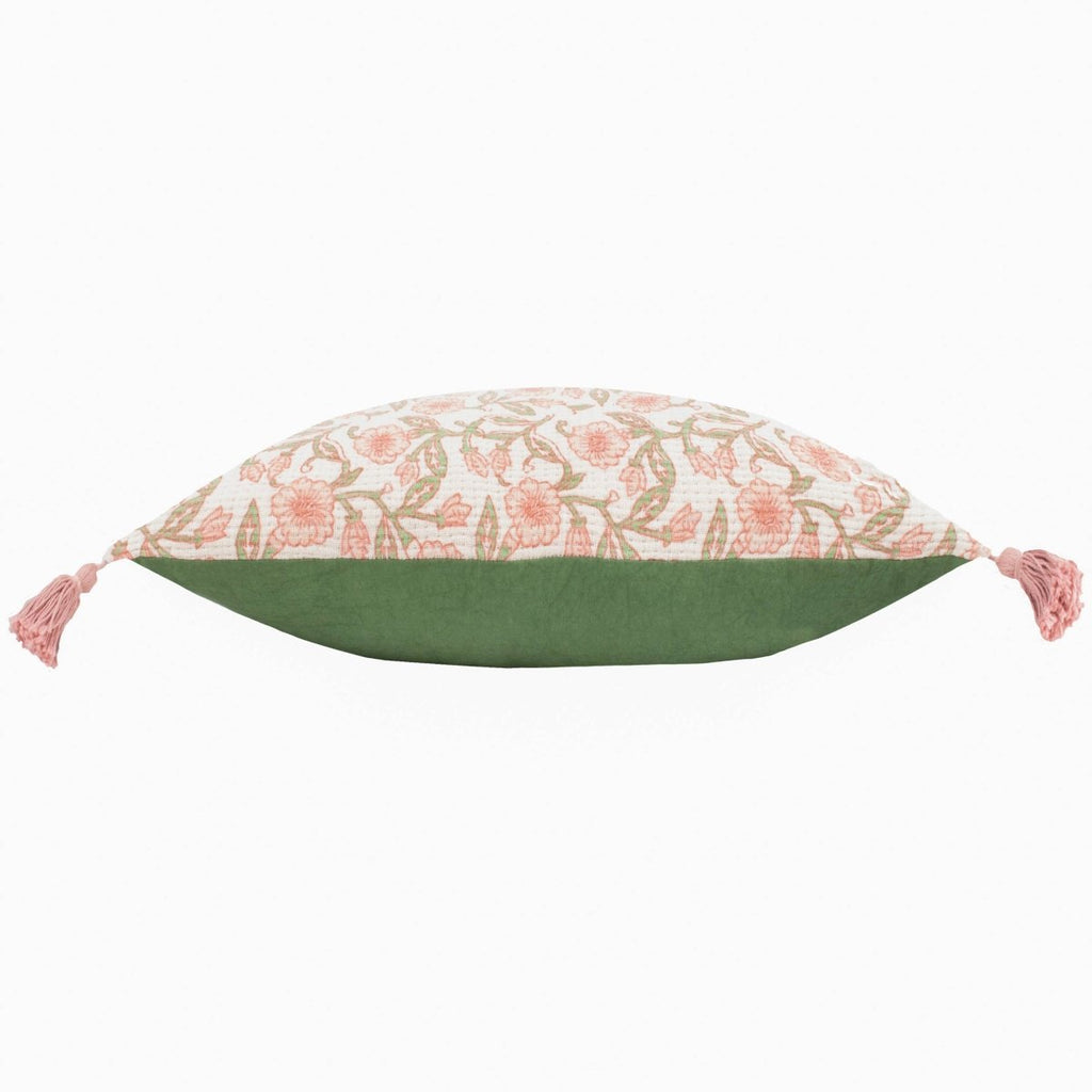 Floral Tasselled Cushion - Coral - Draper and Mercer