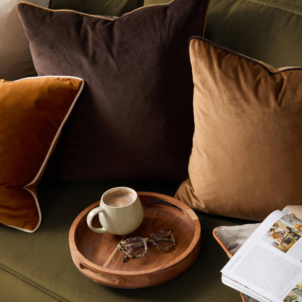 Meridian Velvet Cushion - Caramel/Chocolate - Draper and Mercer