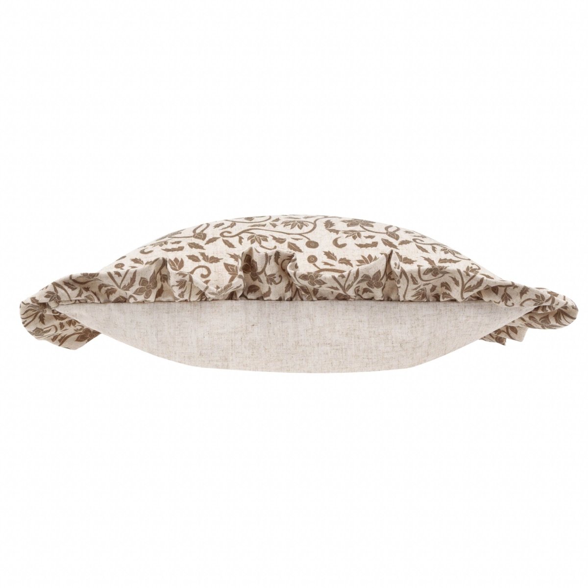 Linen Filigree Printed Ruffle Cushion - Linen/Olive - Draper and Mercer