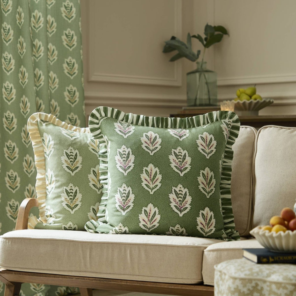 Sessile Leaf Ruffle Cushion – Leaf Green - Draper and Mercer