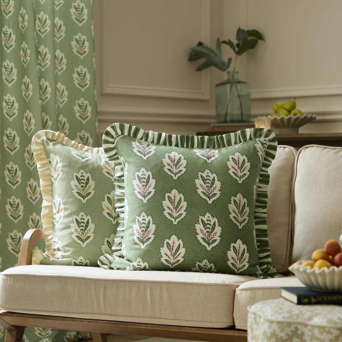 Sessile Leaf Ruffle Cushion – Leaf Green - Draper and Mercer