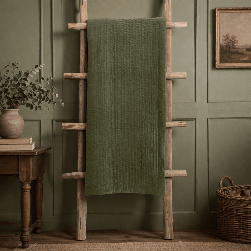 Velvet Quilted Throw - Sage - Draper and Mercer
