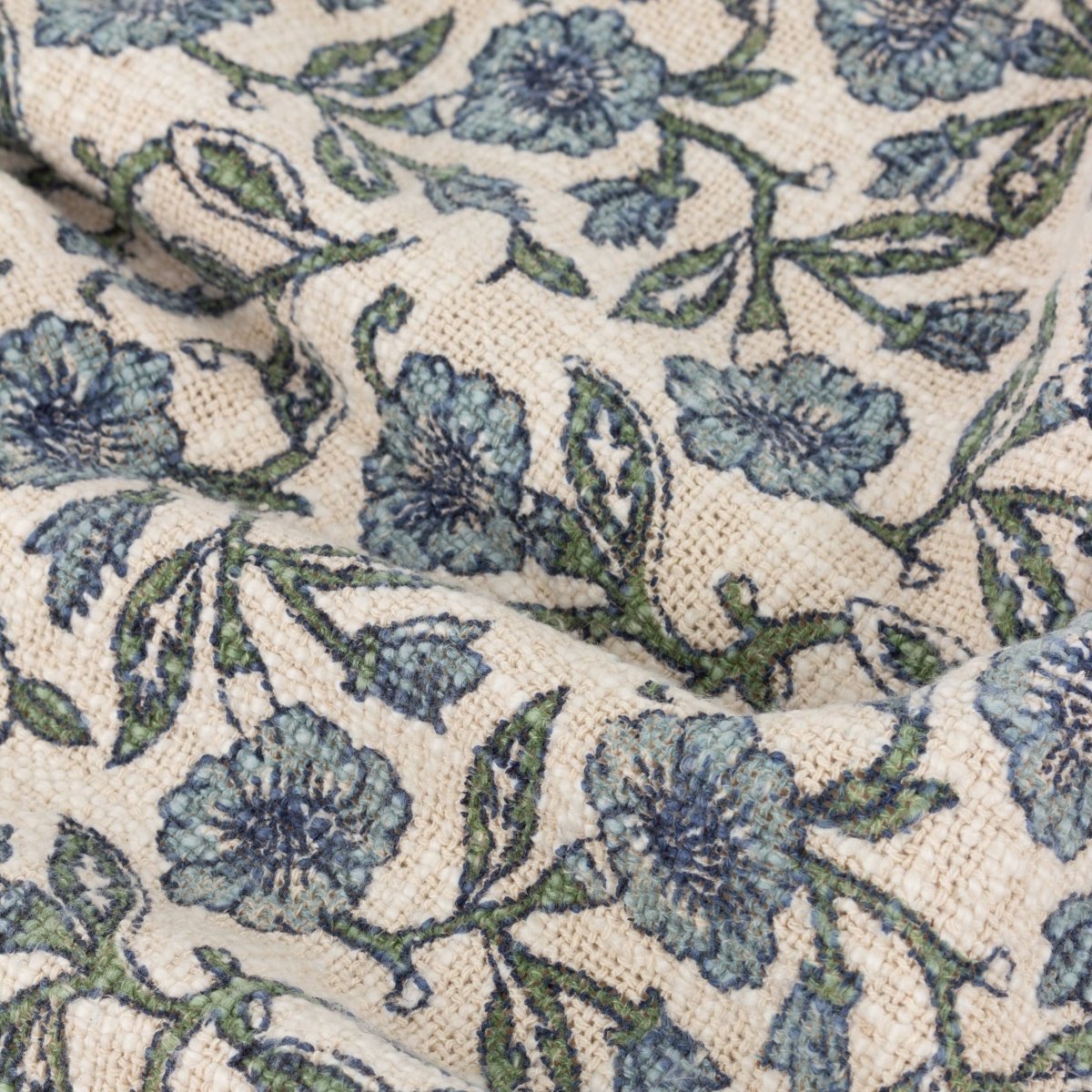 Floral Printed Cotton Throw - Blue - Draper and Mercer