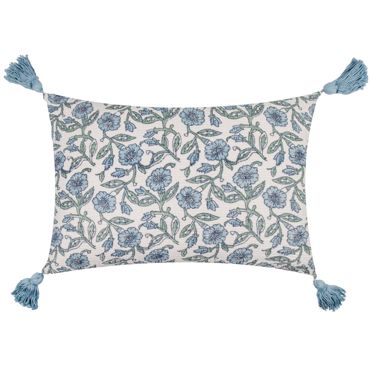 Floral Tasselled Cushion - Blue - Draper and Mercer
