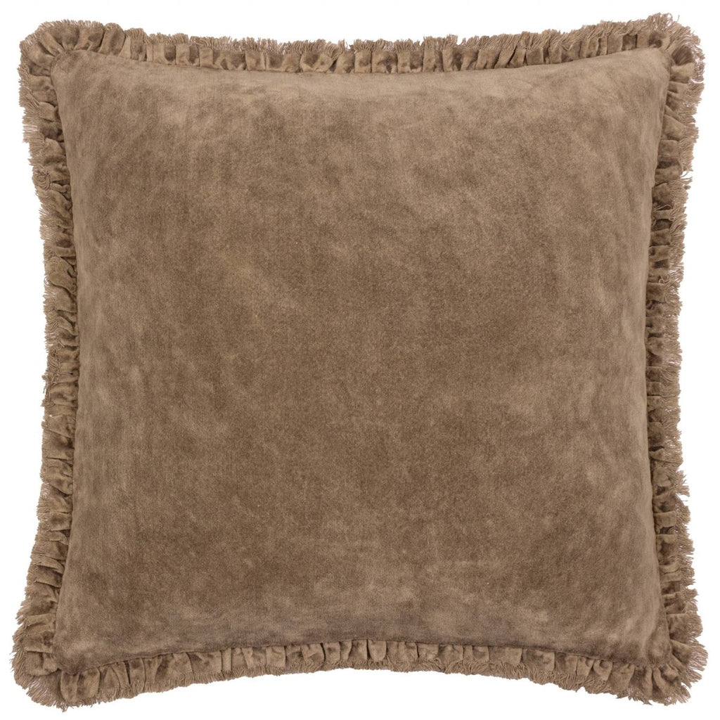 Washed Cotton Velvet Cushion - Chocolate - Draper and Mercer