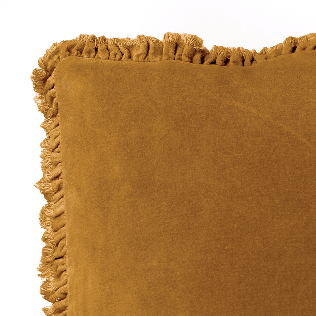Washed Cotton Velvet Cushion – Saffron - Draper and Mercer