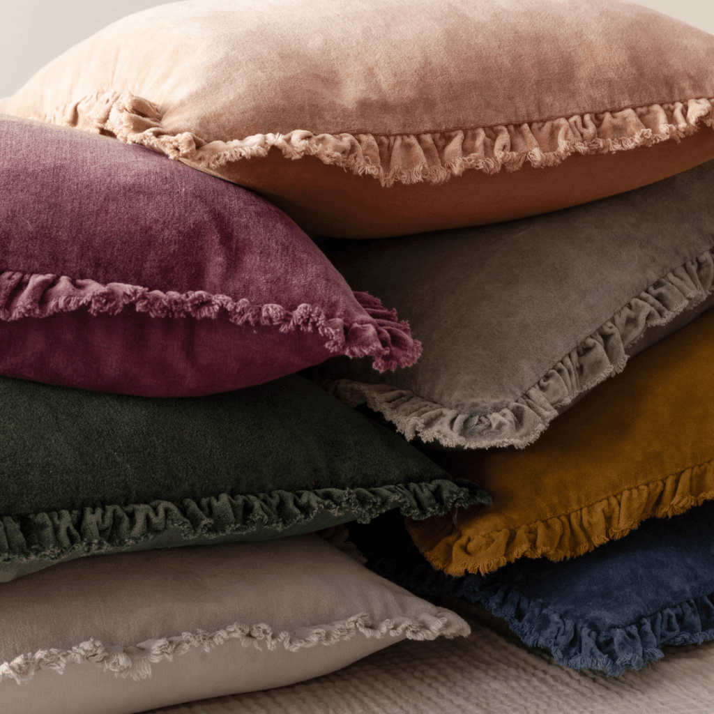 Washed Cotton Velvet Cushion – Burnt Red - Draper and Mercer