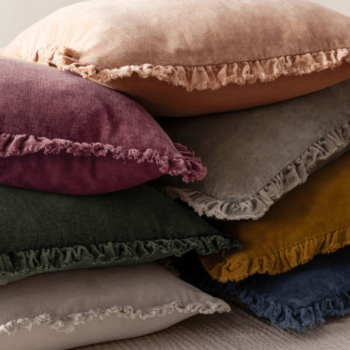Washed Cotton Velvet Cushion – Burnt Red - Draper and Mercer