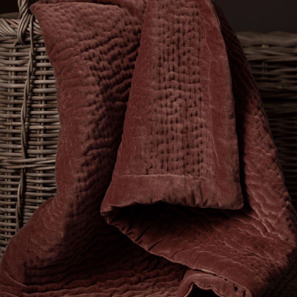 Velvet Quilted Throw - Persimmon - Draper and Mercer