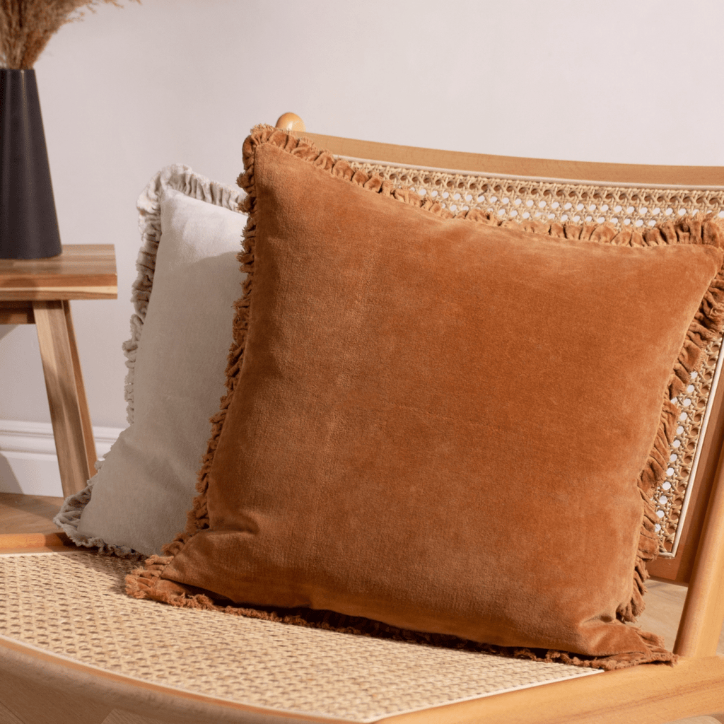 Washed Cotton Velvet Cushion – Rust - Draper and Mercer