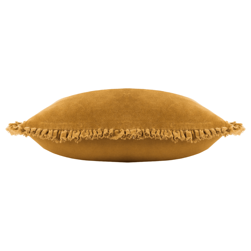 Washed Cotton Velvet Cushion – Saffron - Draper and Mercer