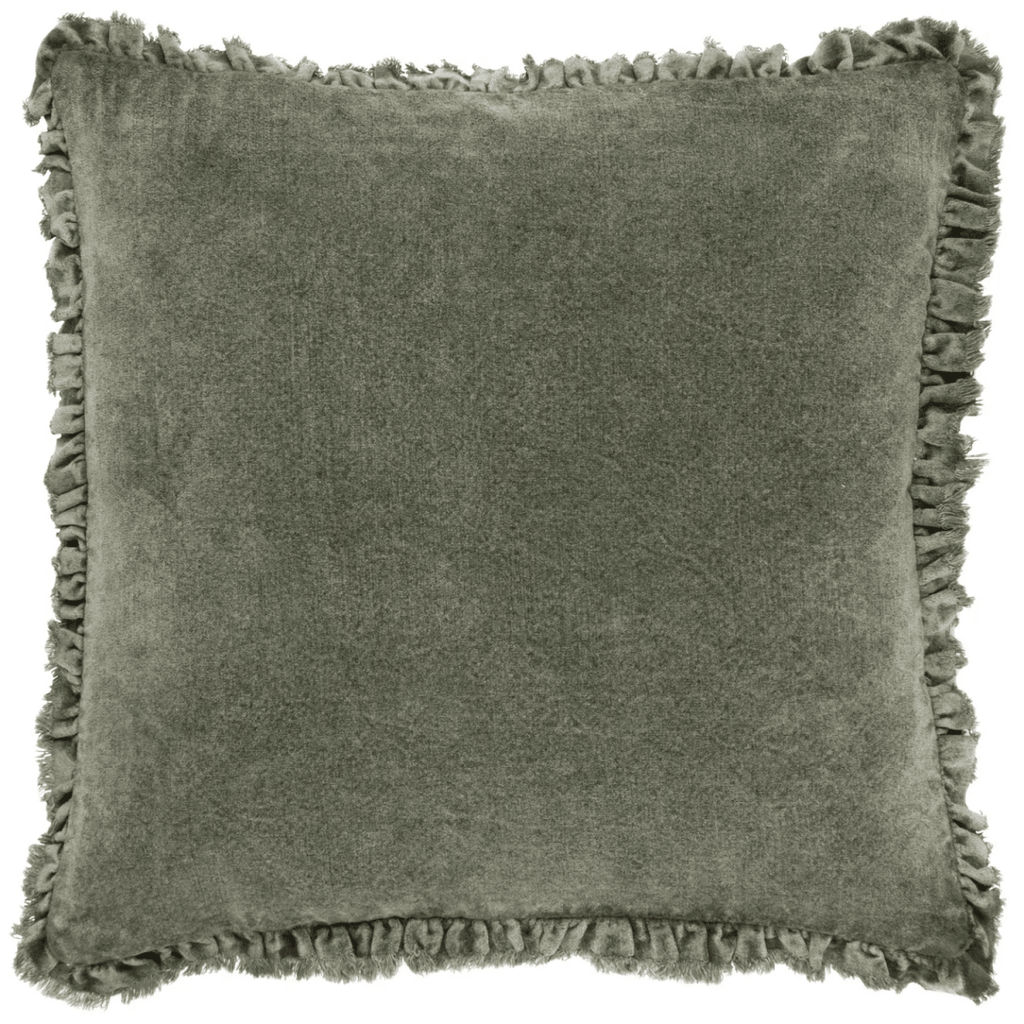 Washed Cotton Velvet Cushion – Moss - Draper and Mercer