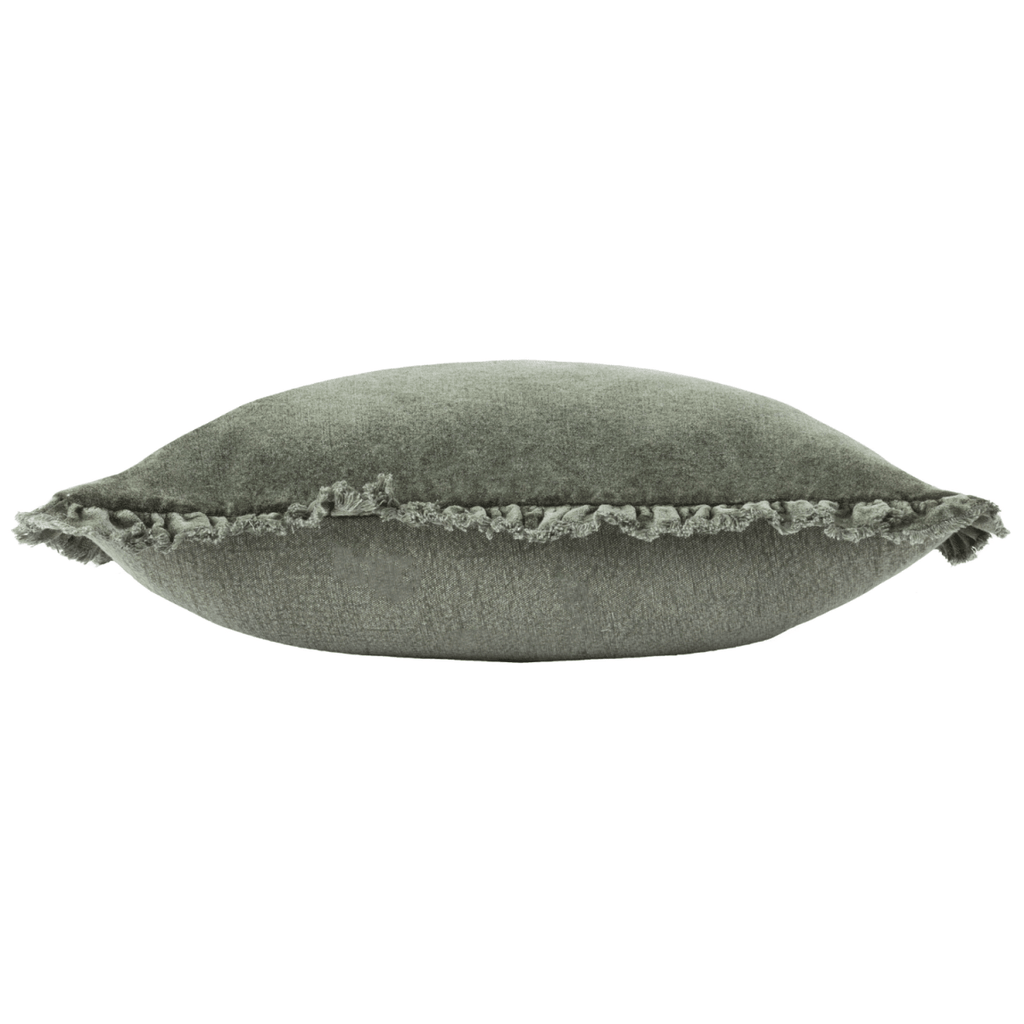 Washed Cotton Velvet Cushion – Moss - Draper and Mercer